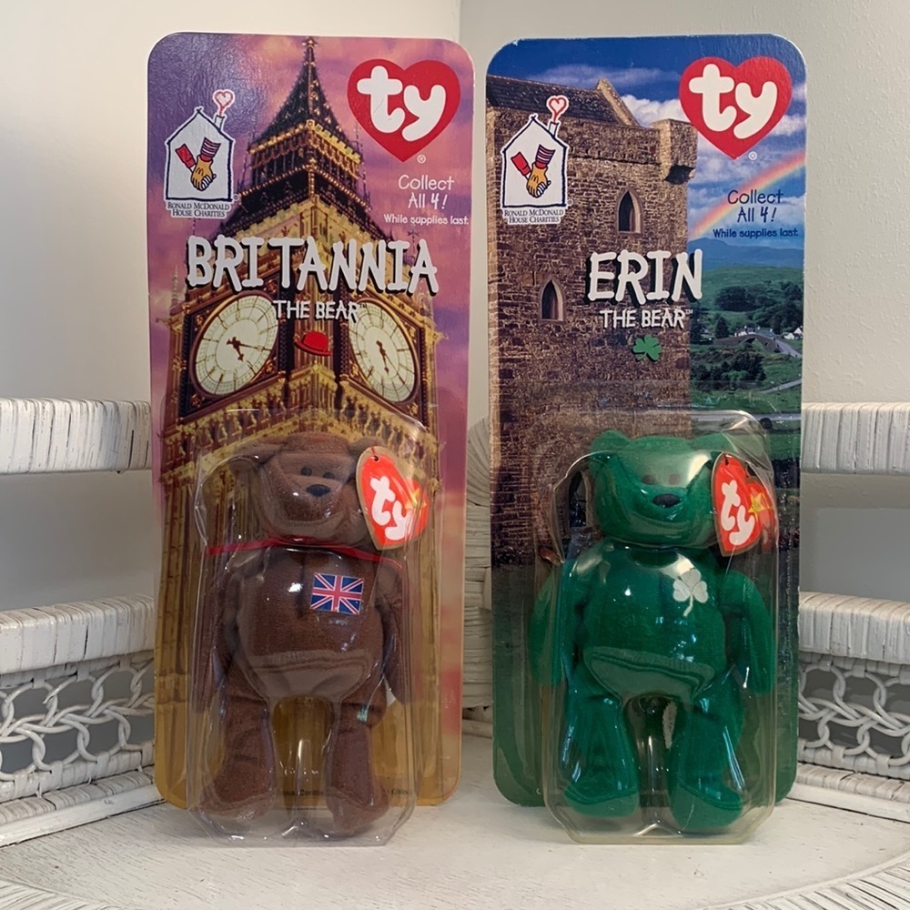 Vintage 1999 Britannia and Erin Beanie Babies and McDonald’s 1 Sealed 1 Open Box